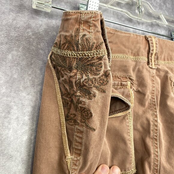 Eddie Bauer Capri Roll-up Pants Womens 8 Floral Embroidery Brown Patch Pockets - Picture 9 of 15